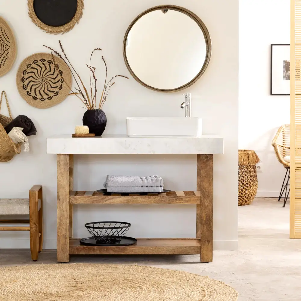 Meuble sous vasque en marbre et bois Louca
