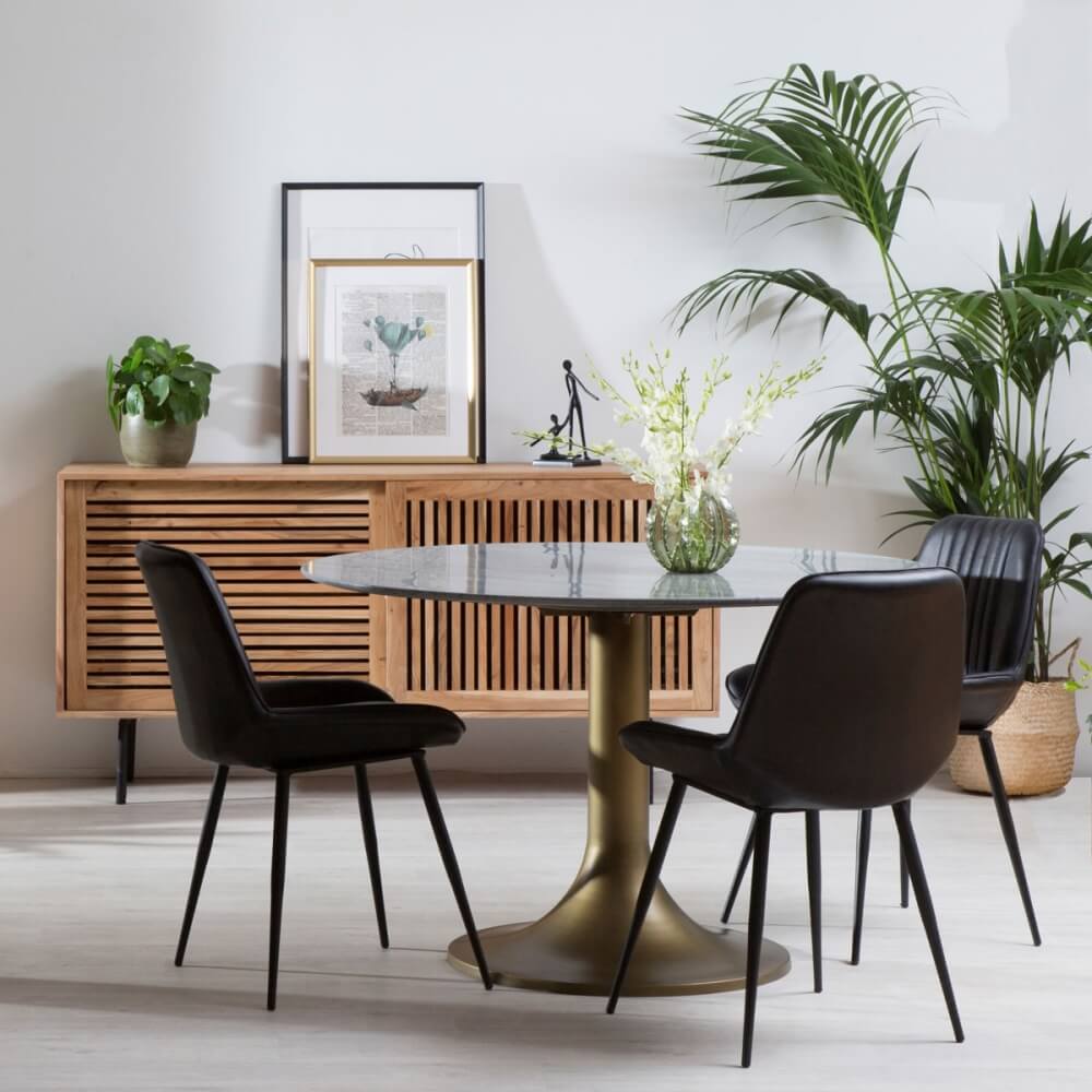 Table ronde avec un plateau en marbre style contemporain