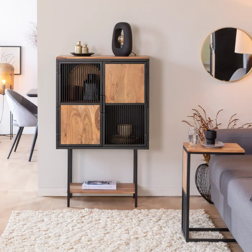 Buffet haut en bois d'acacia et métal Mattia