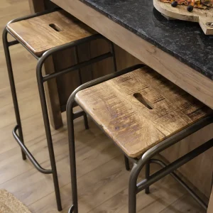 Tabouret de bar écolier bois et métal 77cm Marcus