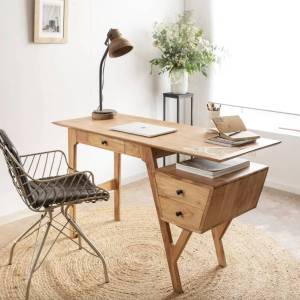 Bureau en bois d'acacia Eliott avec ses accessoires